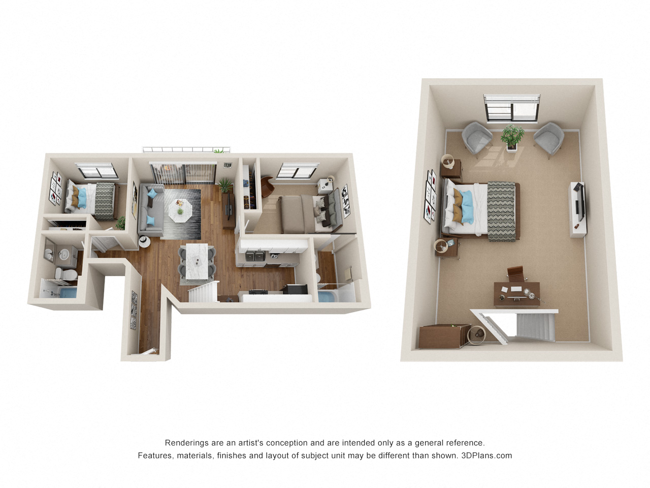 Floor plan for 2 beds, 2 baths, 1102 sqft